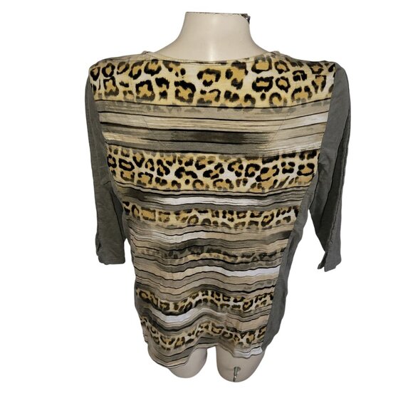 Chicos Womens Leopard & Striped Print Long Sleeve Top Size 2 Cotton/Modal - Picture 4 of 6